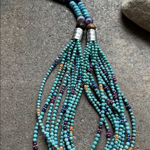 Sterling Silver Multi Strand Multi Stone Turquoise Bead Necklace. 30 inch - Picture 12 of 12